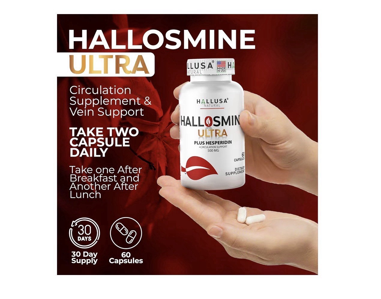 Hallusa Natural Hallosmine Ultra Plus Diosmin Hesperidin Circulation 60 Ct