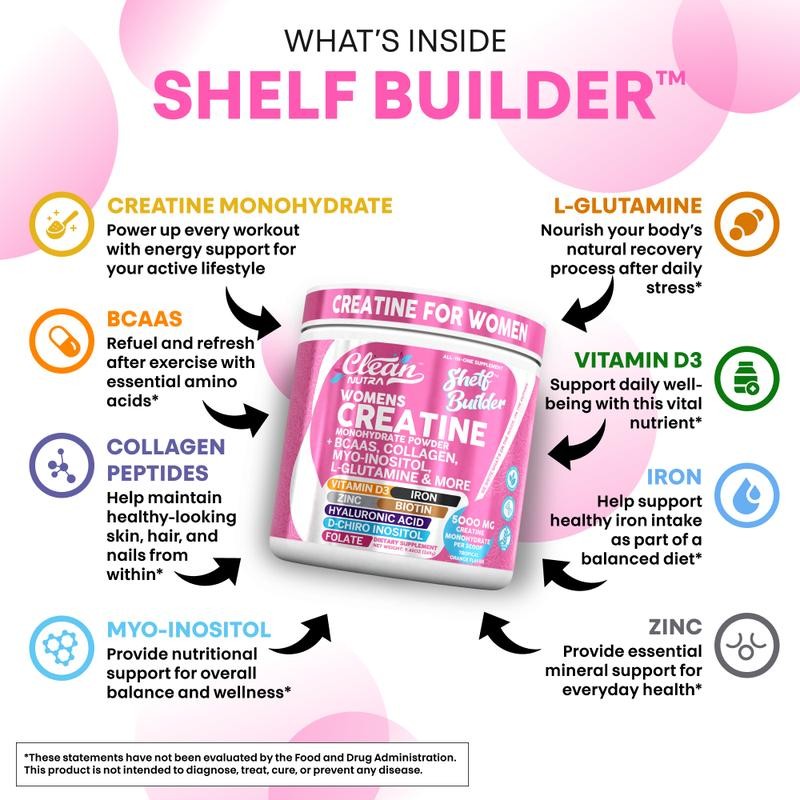 Quality Clean Nutra Women’s Creatine Monohydrate Powder with BCAAs Collagen 5000