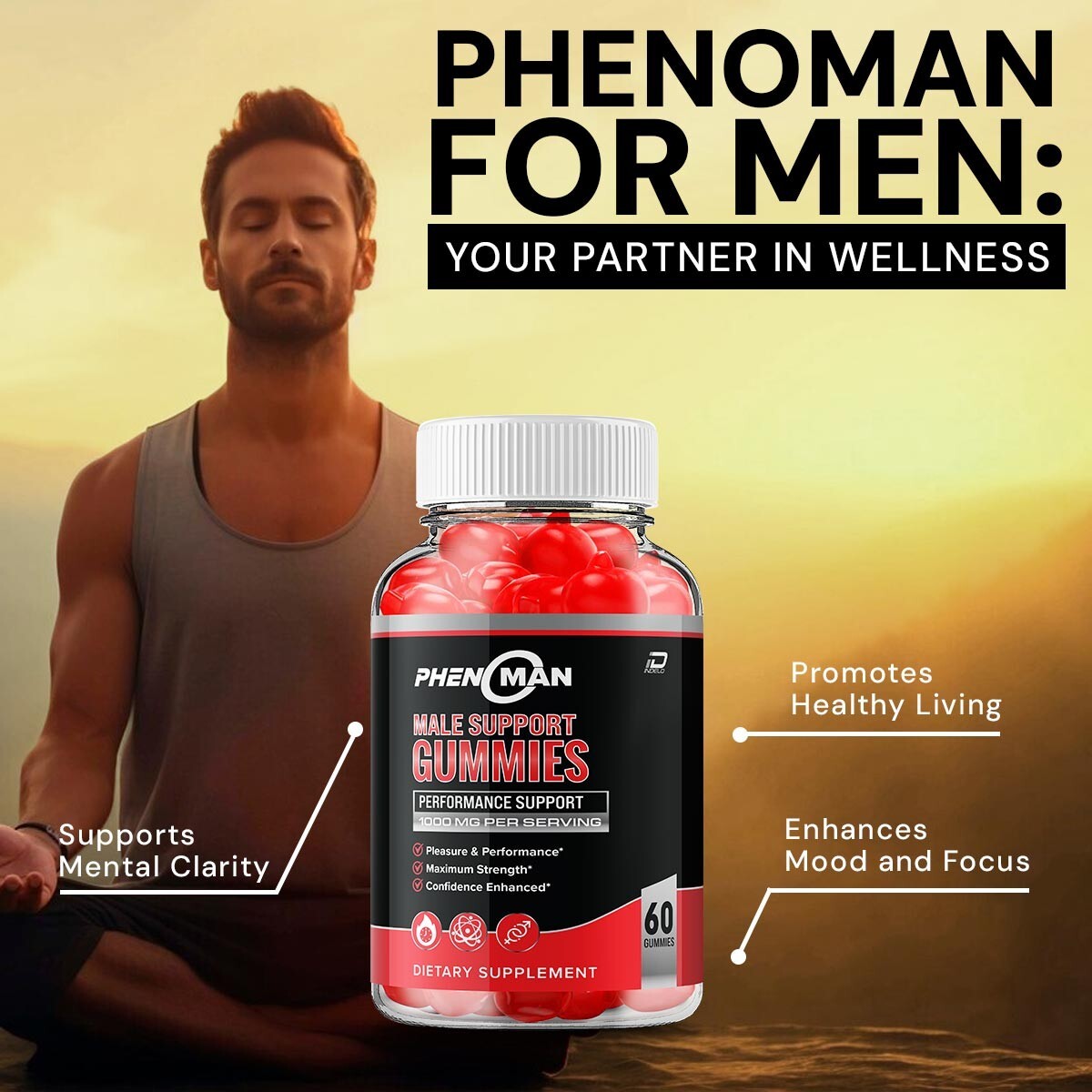 (3 Pack) Phenoman for Men Gummies – Pheno man Support Muscle Growth…