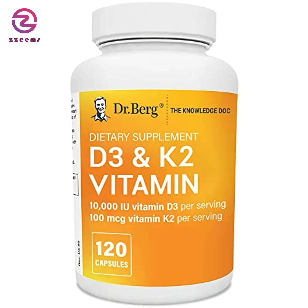 Dr. Berg’s Vitamin D3 K2 w/ MCT Oil 10,000 IU of Vitamin D3, 100 mcg 120 Capsule