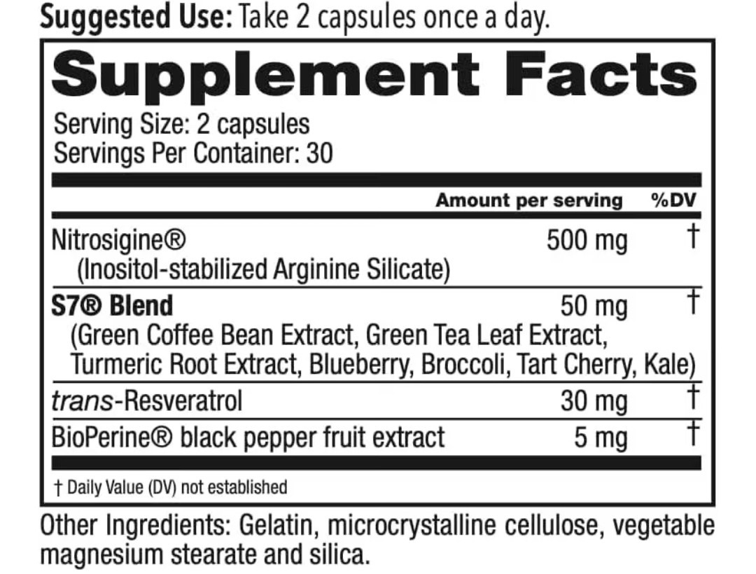 Juvenon Nitric Oxide BloodFlow-7 Capsules Blood & Circulatory Health 60 Ct
