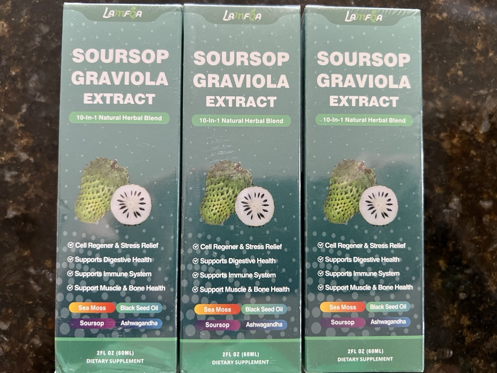 Lot of 3 Liposomal Soursop Graviola Dietary Supplement (60mL) – Sealed