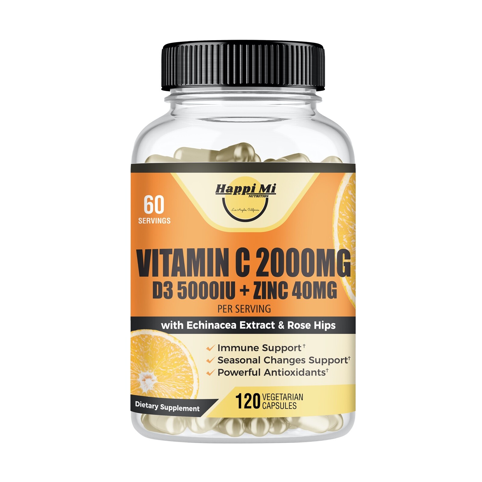 Vitamin C 2000MG D3 5000IU + ZINC 40MG, Echinacea and Rosehips. immune support