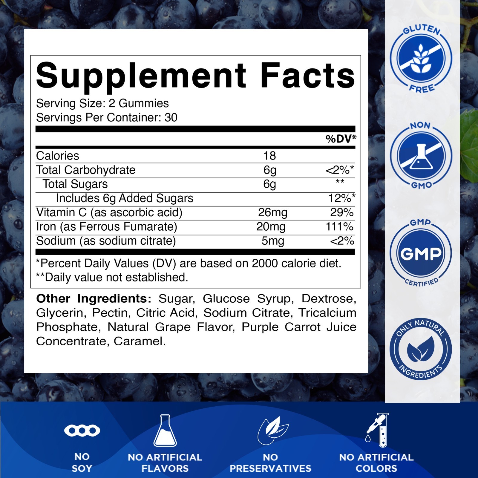 Vitamatic Iron Gummies Supplement – 20mg Serving – 60 Gummies pack of 2