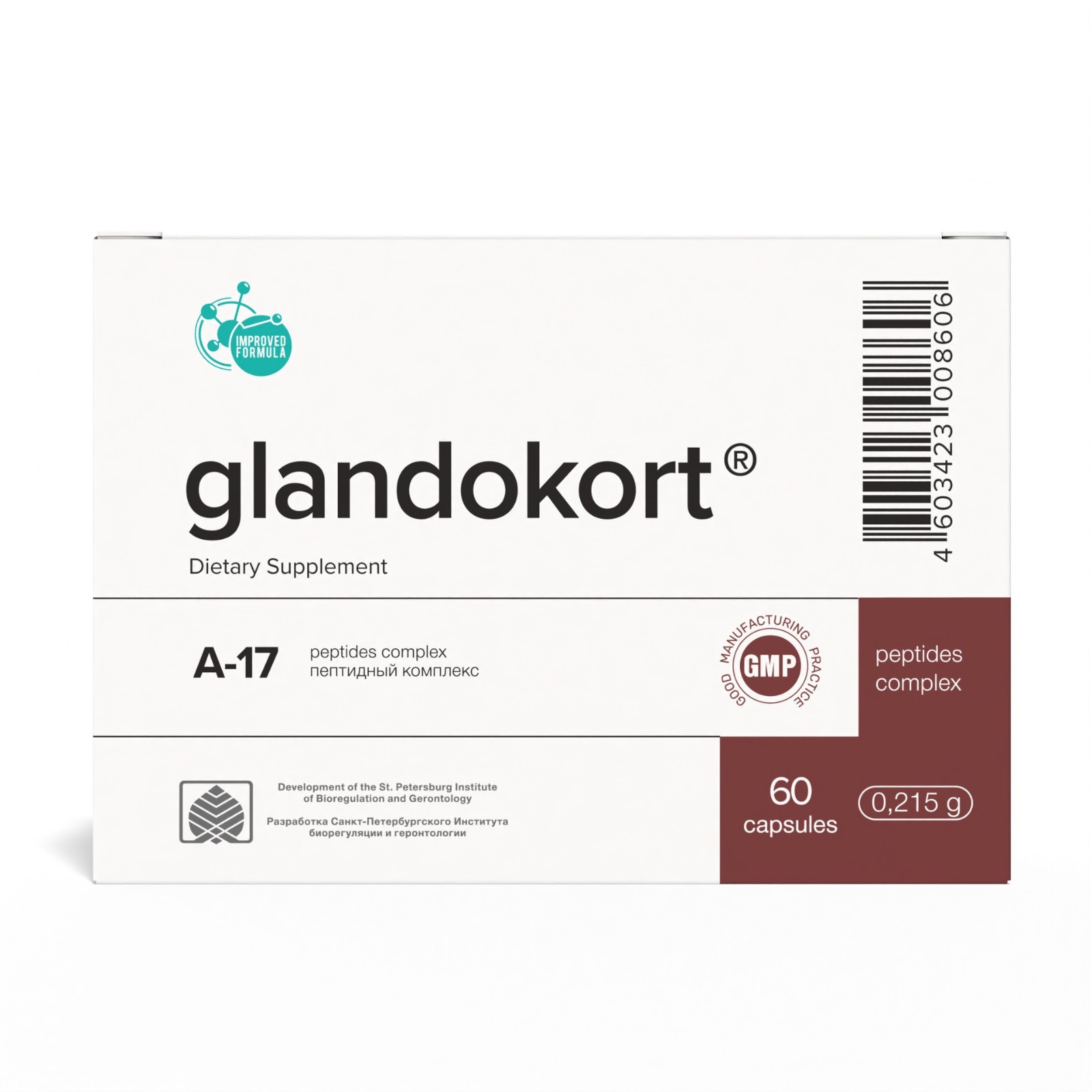 A-17 Glandokort Natural Khavinson Adrenal Peptide Bioregulator 60 capsules