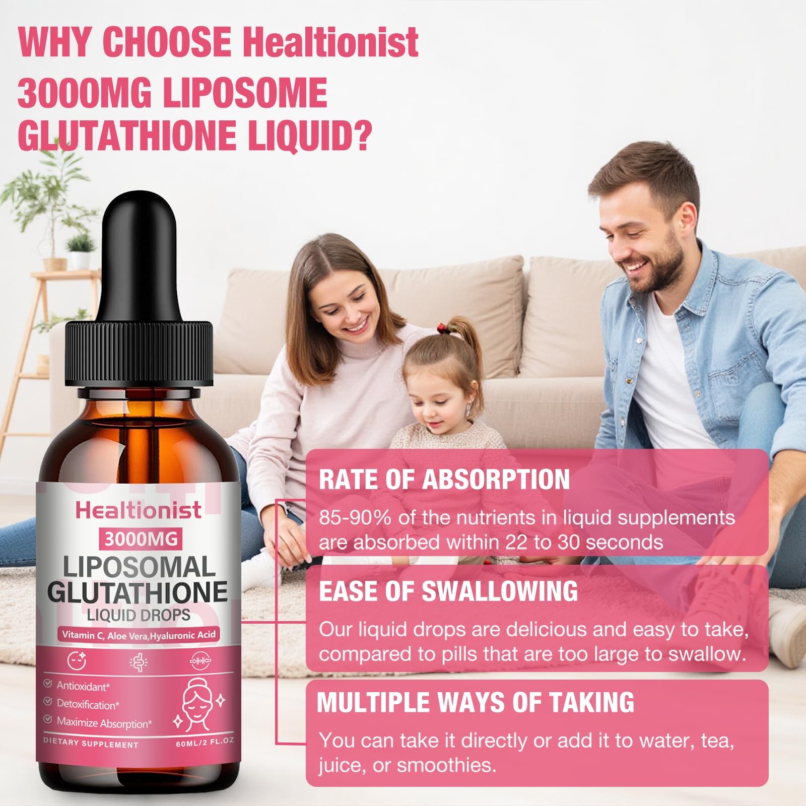 Healtionist 2 Pack 3000mg Liposomal Glutathione Liquid 2 Fl Oz (Pack of 2)