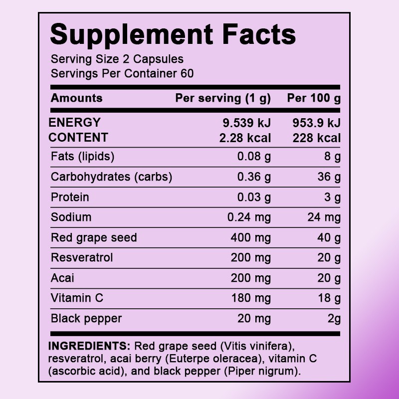 Resveratrol Complex-With Red Grape Seed, Protection for Heart & Skin 30~120Caps