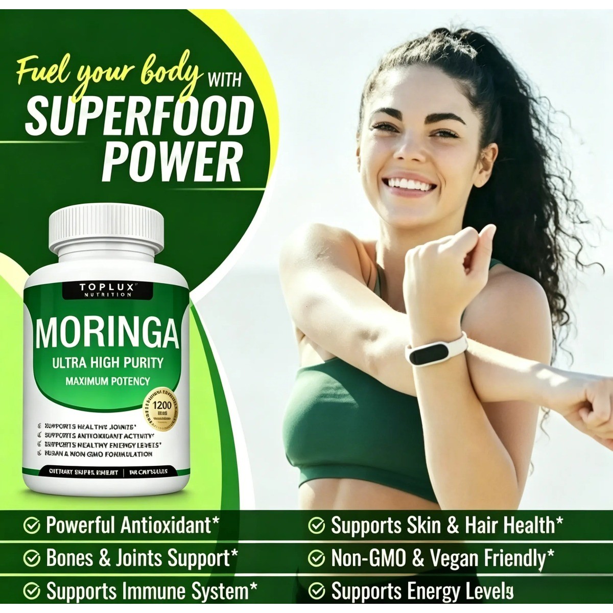 Moringa Capsules–Pure Powder for Immune, Antioxidant & Gut Health Support