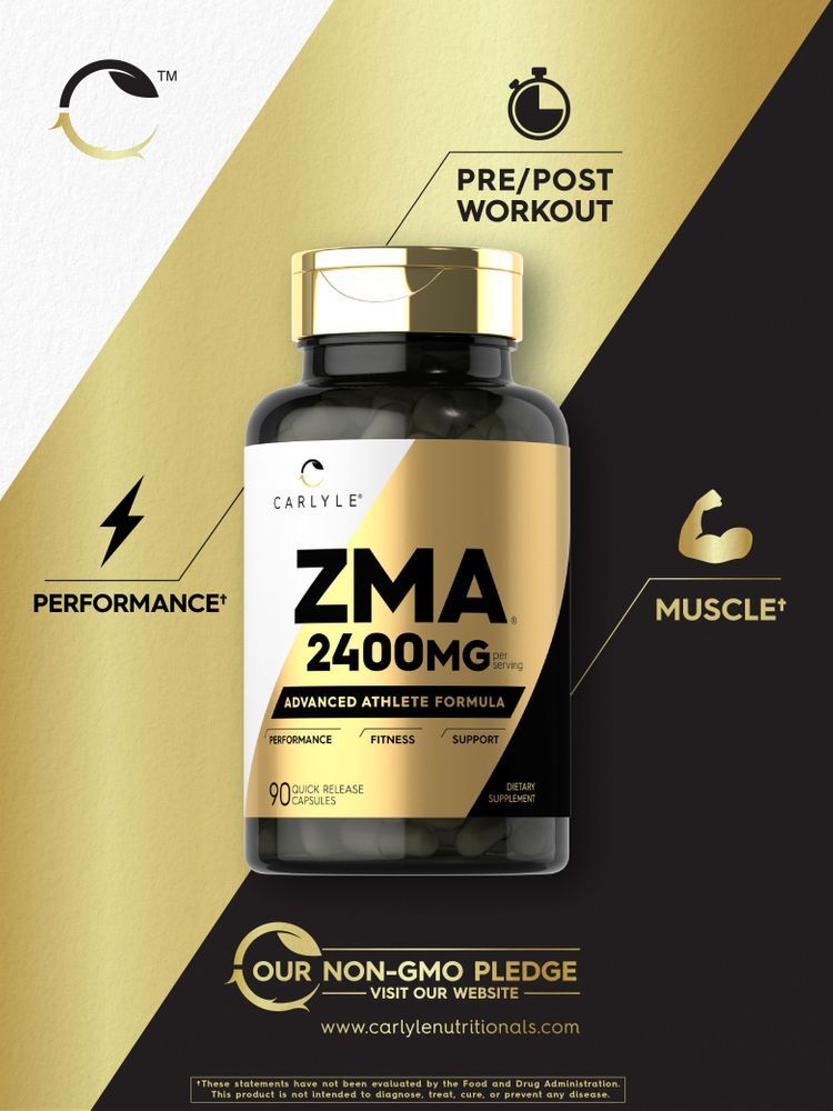 ZMA Capsules | 2400 mg | 90 Count | for Men & Women | Non-GMO | by Carlyle