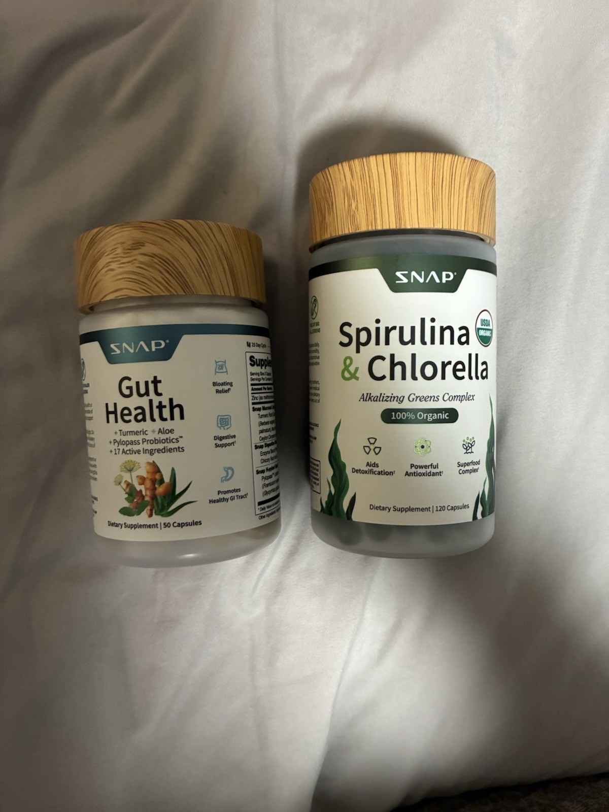 SNAP Supplements Gut Health 50ct + Spirulina & Chlorella 120ct Capsules