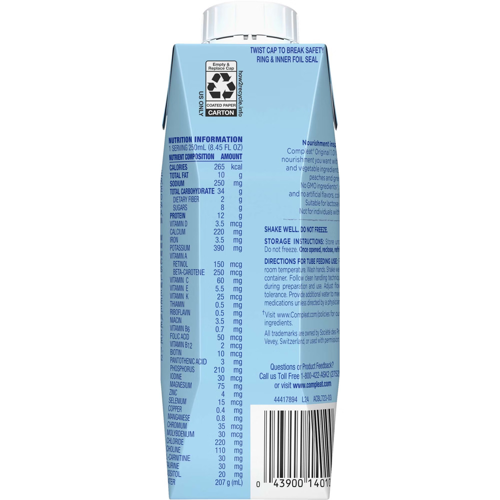 Nestle Compleat Original Tube Feeding Formula Unflavored 8.45 oz 24 Ct