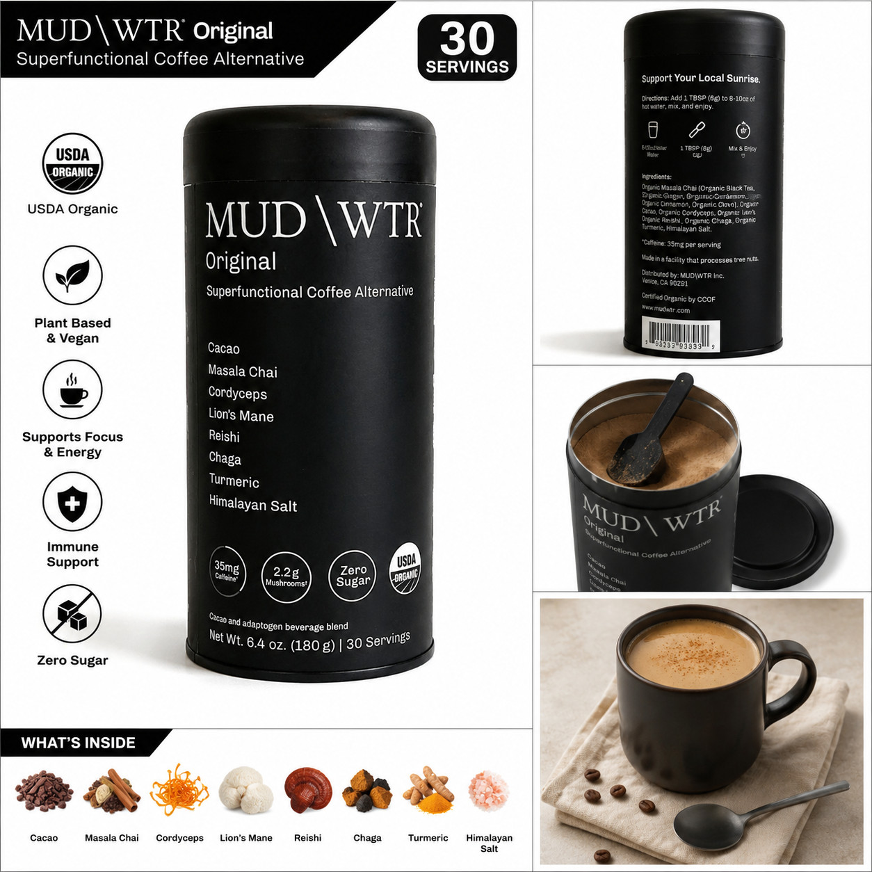 MUD WTR Water Sunrise Cacao 30 Serving Coffee Mushroom MUDWTR
