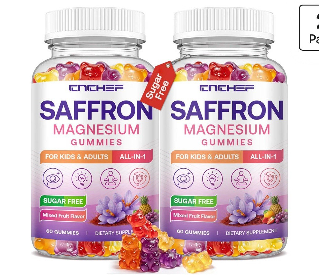 CNCHEF Saffron + Magnesium Gummies Sugar Free Mixed Fruit 2 Pack 60 Each