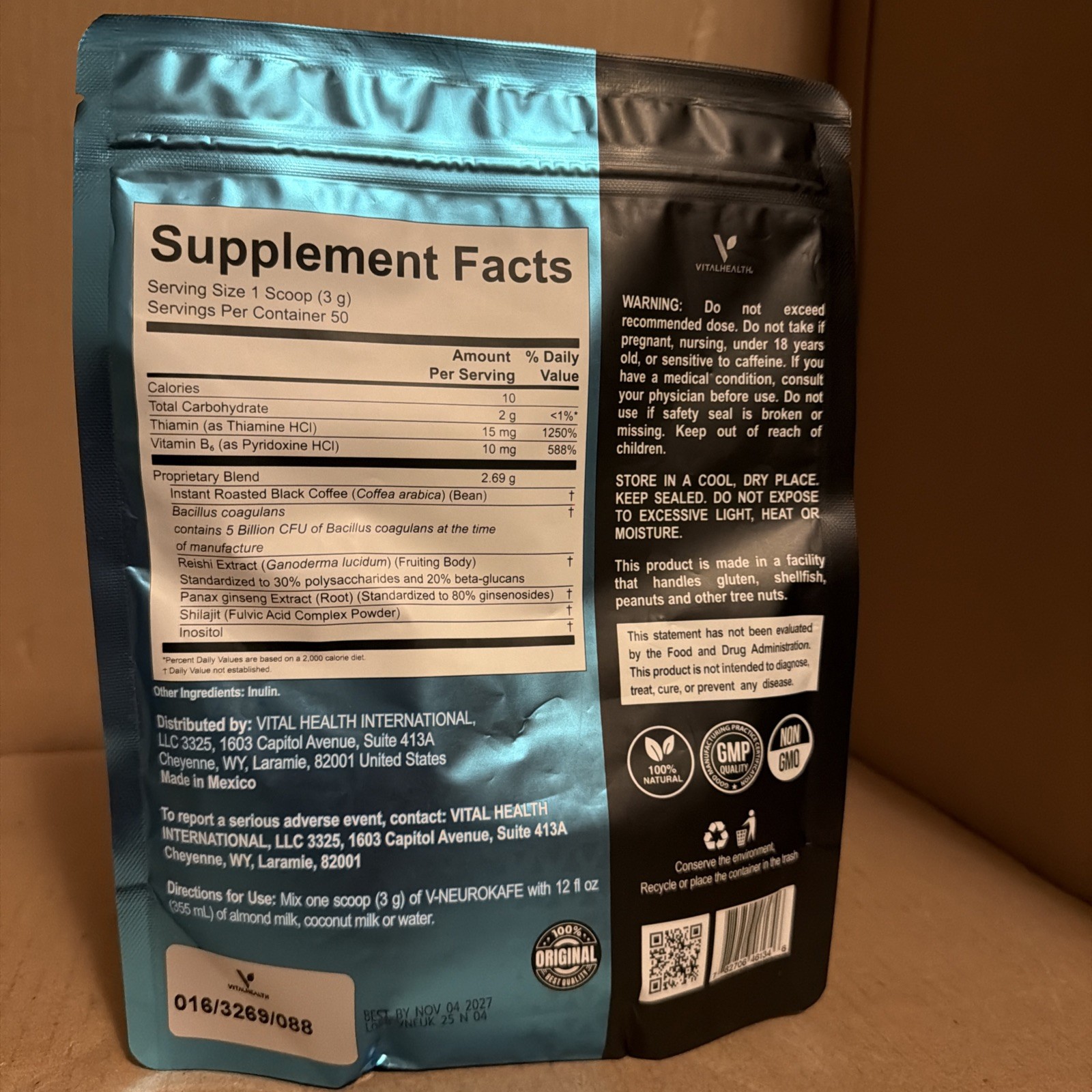 VITAL HEALTH V-NEUROKAFE – NEW – SEALED – EXP:11/27