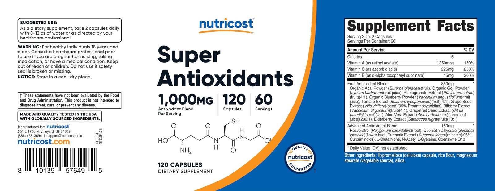 Nutricost Super Antioxidants (1000mg) 120 Capsules – 120 Count (Pack of 1)