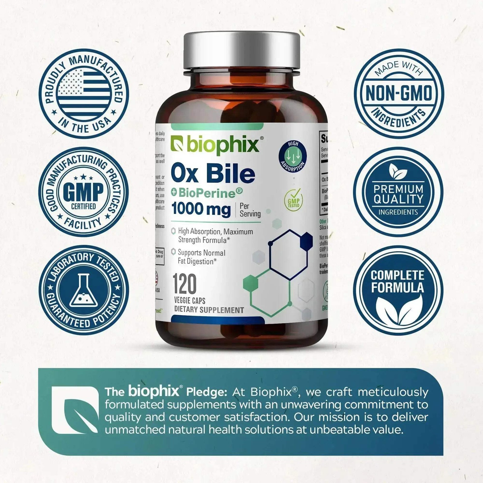 biophix Ox Bile 1000 mg with BioPerine 120 Veggie Capsules