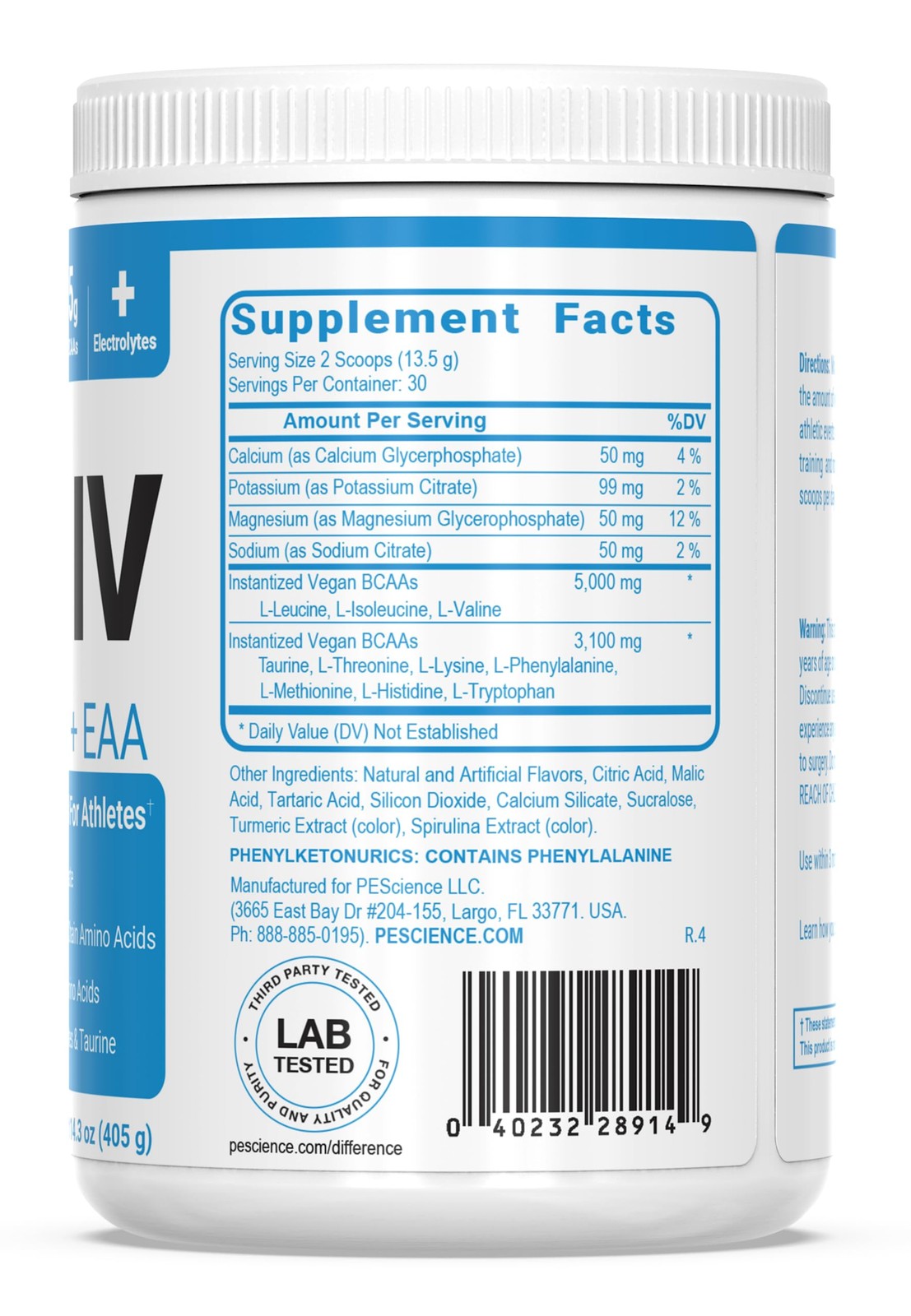 Full Spectrum BCAA EAA Supplement Sour Green Apple 14.3oz Vegan Hydration Rec…