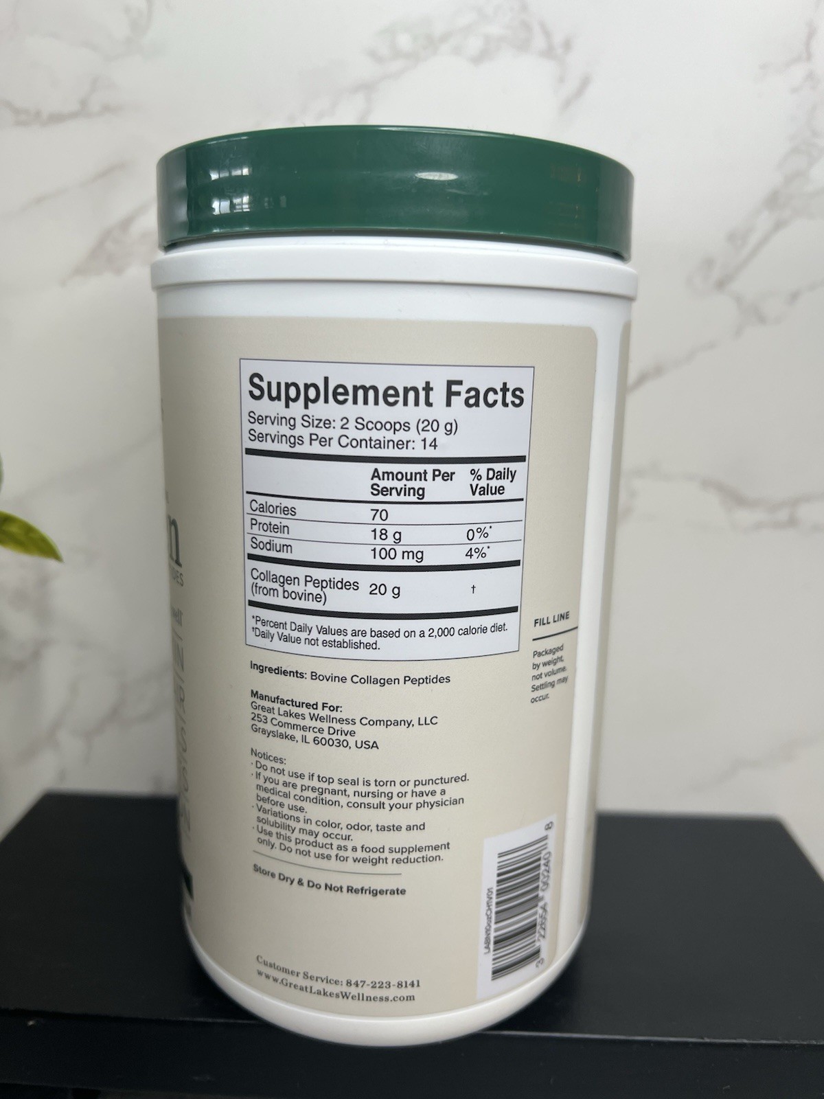 Great Lakes Wellness Grass-Fed Collagen Peptides Unflavored 10 oz Exp 09/2030