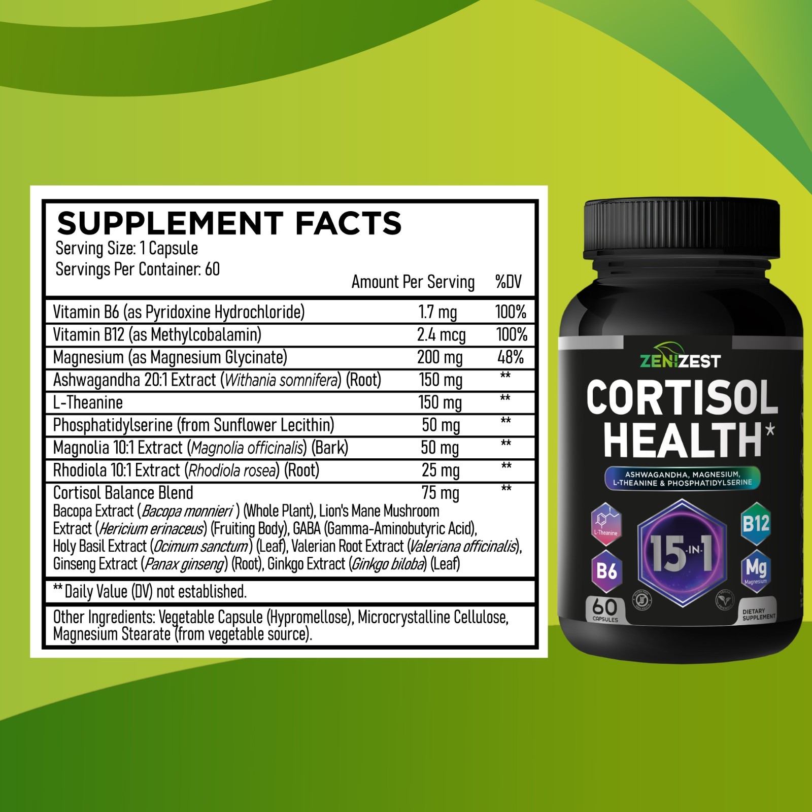 ZeniZest Cortisol Detox Supplement for Women Men – Control & Lower High Cortisol