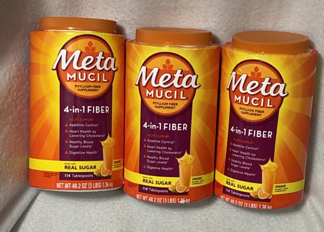 Metamucil 4-in-1 Fiber Powder-Orange Flavor-48.2 Oz(3 Lb) ea. Lot of 3-EX2028