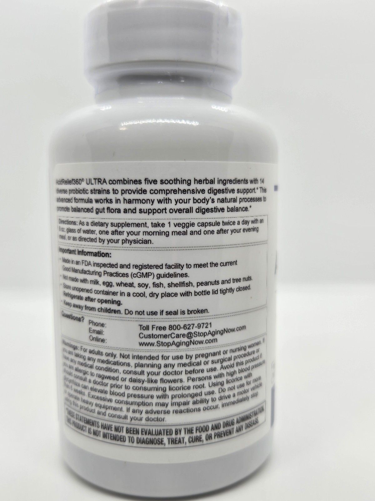 Acid Relief 360 ULTRA Stop Aging Now Digestive and Probiotic Support 60 Capsules