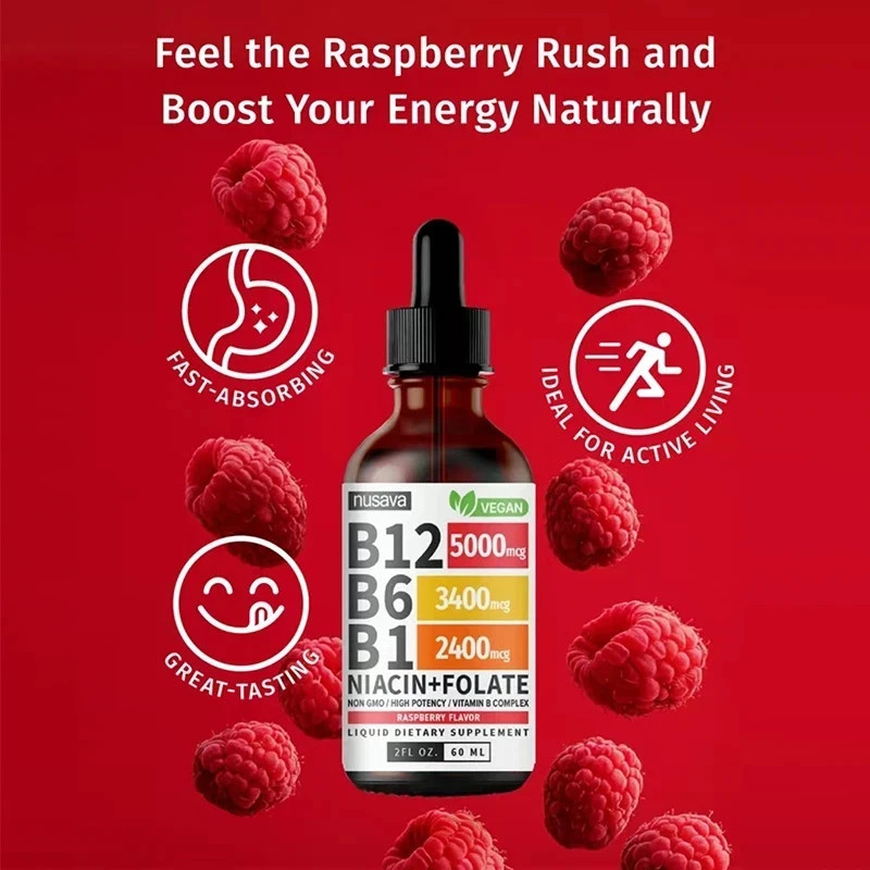 Vitamin B12 Liquid Supplement Dropswith B6, B1, Niacin & Folate -Edible Relief