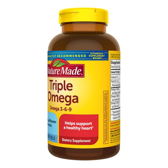 Nature Made Triple Omega 3 6 9 Softgels 180 Ct Flaxseed Olive Safflower EXP:8/27