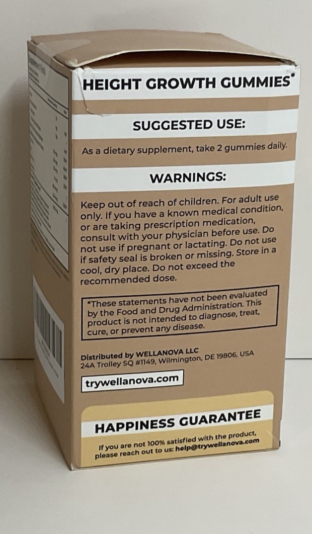 Wellanova Height Growth Vegan Gummies Watermelon Natural Ingredients 60 Pack