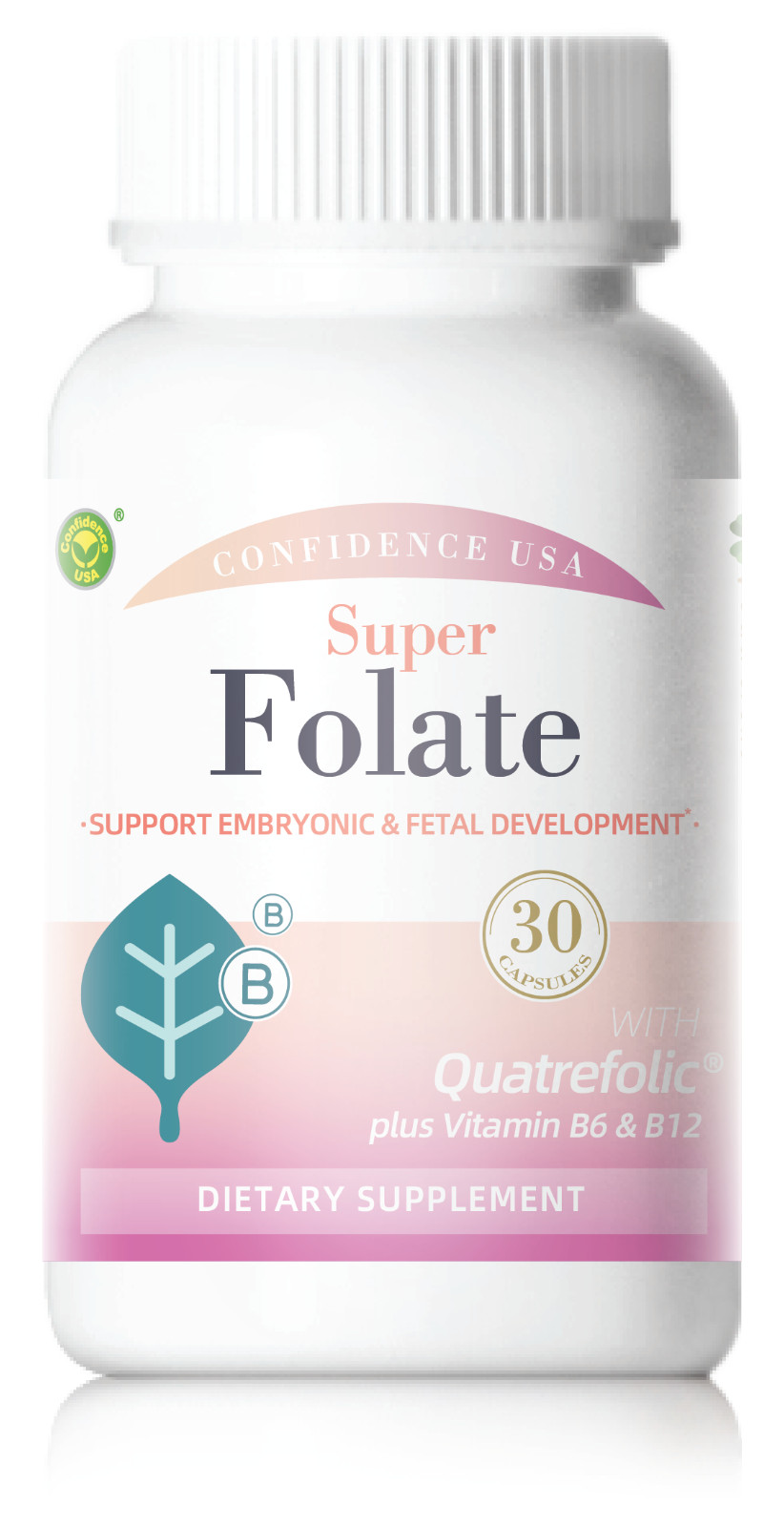 Confidence USA Super Folate 30 Capsules – Quatrefolic® Folate + Vitamin B6 & B12