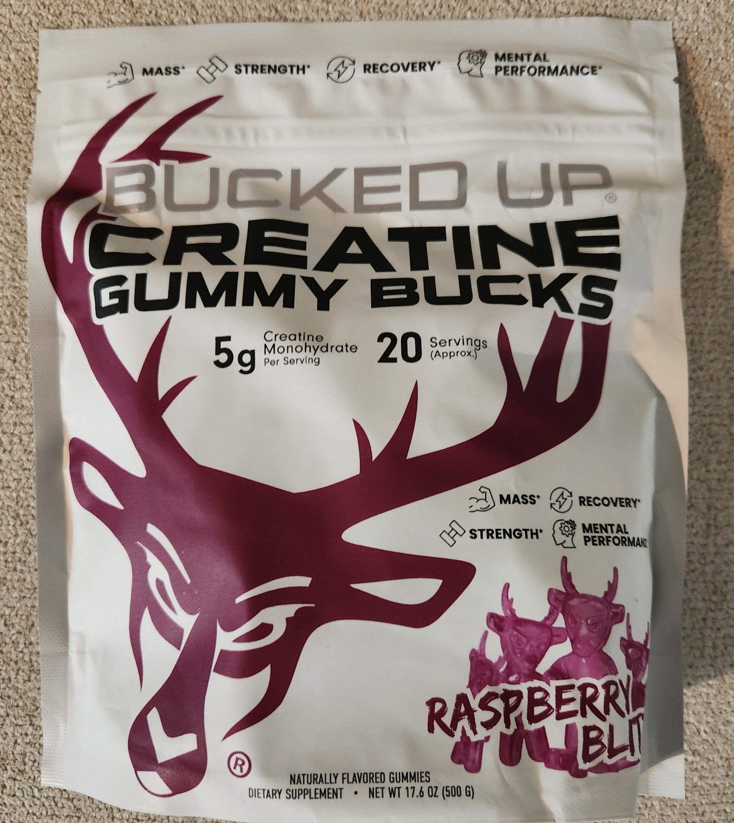 Bucked Up Creatine Gummies 20 Servings. Raspberry Blitz ! BRAND NEW, SEALED