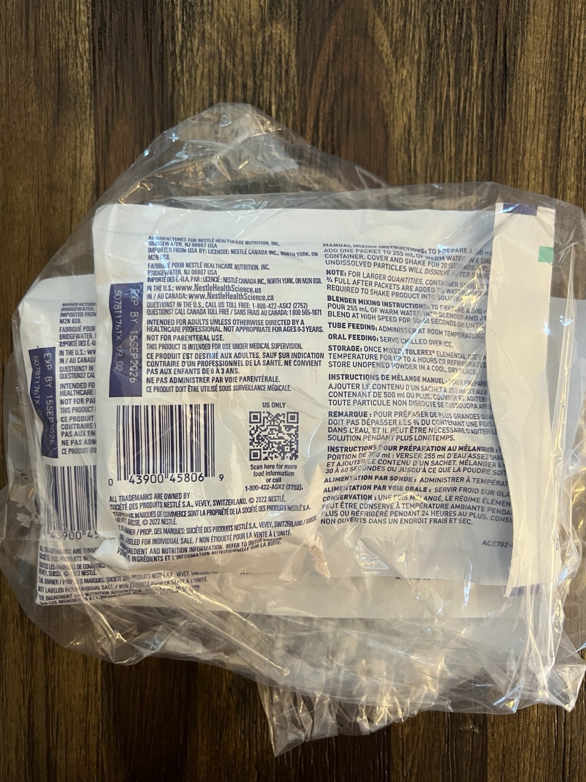 Nestle Tolerex Unflavored Elemental Powder 2.82 oz x 3 Packets – Exp 9/15/2026