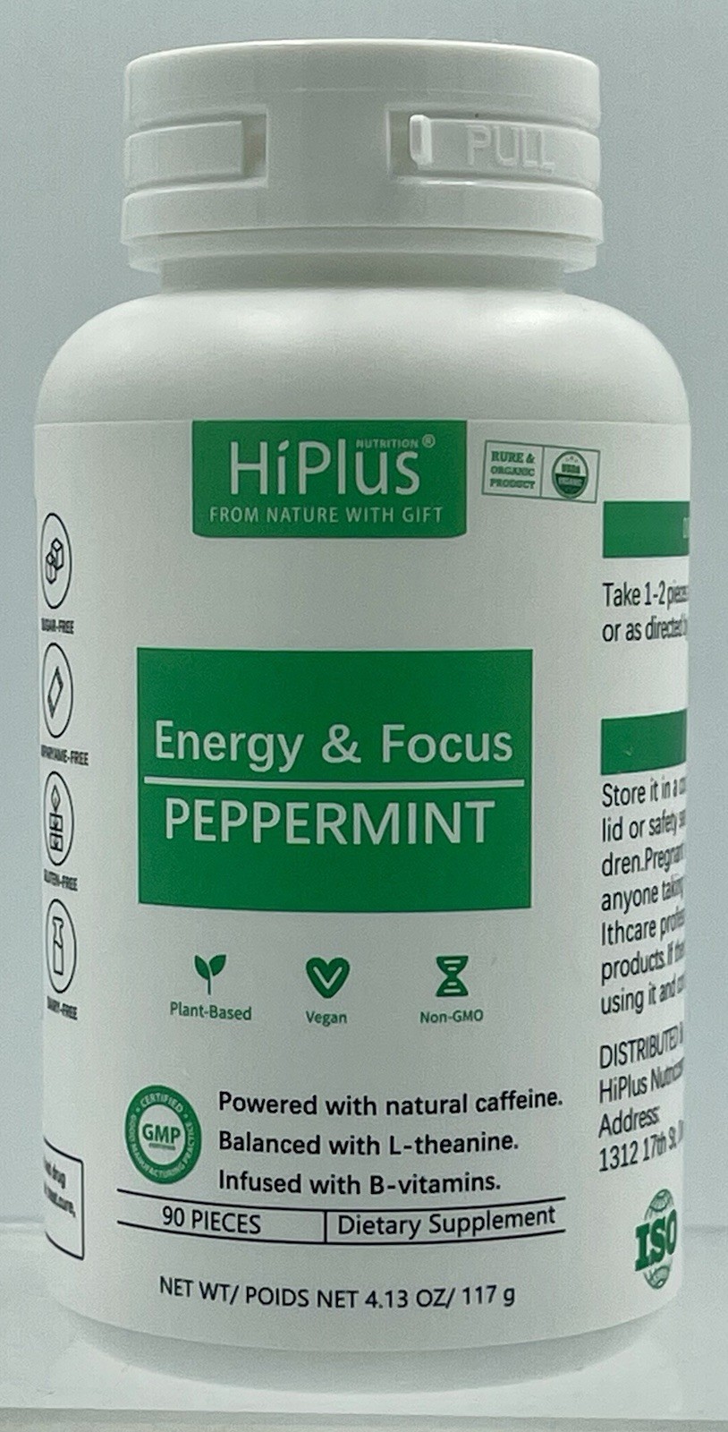 Lot of 2 HiPlus Energy Focus Peppermint Chewables 90pc EXP 01/27 L-Theanine