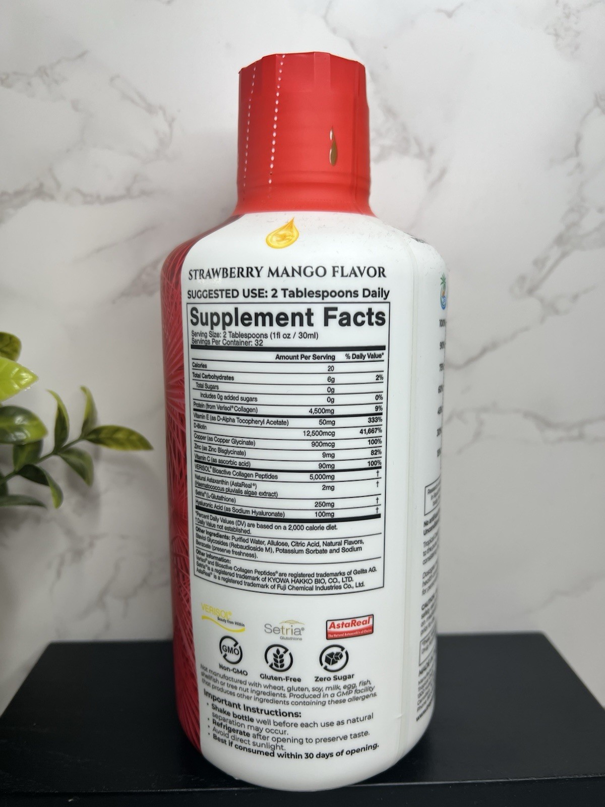 Tropical Oasis Liquid Collagen Hair Skin Nails Strawberry Mango 32oz Exp 03/28