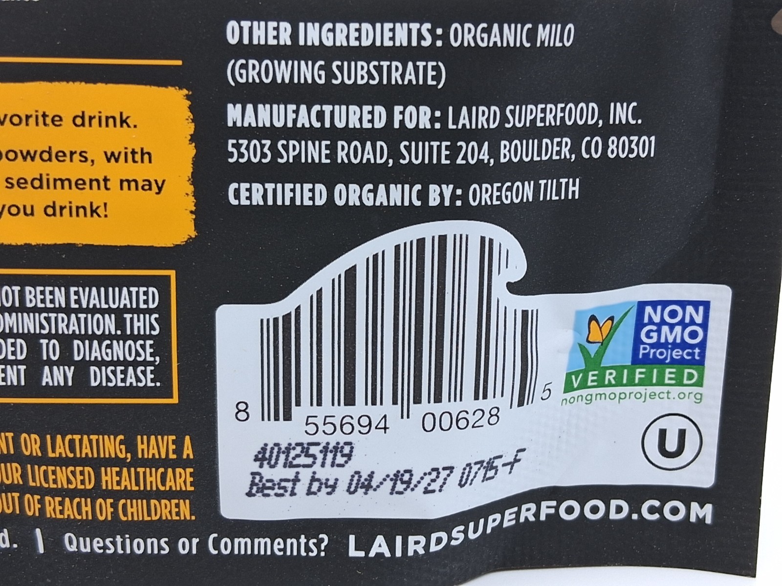 Laird Superfood Performance Mushrooms Powder – 3.17 oz, 45 servings BB 4/2027