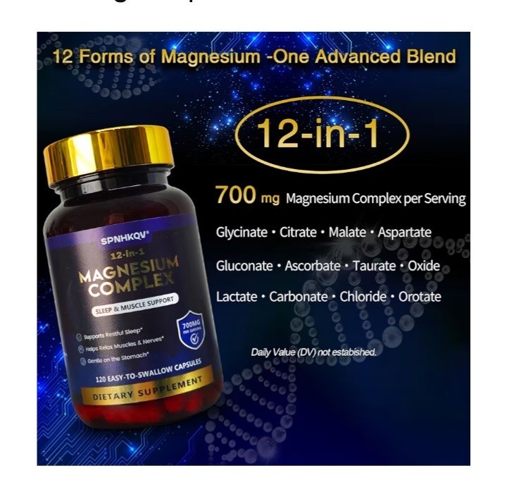 SPNHKQV Magnesium Complex 12-in-1 700mg Sleep Muscle Support Capsules 120ct