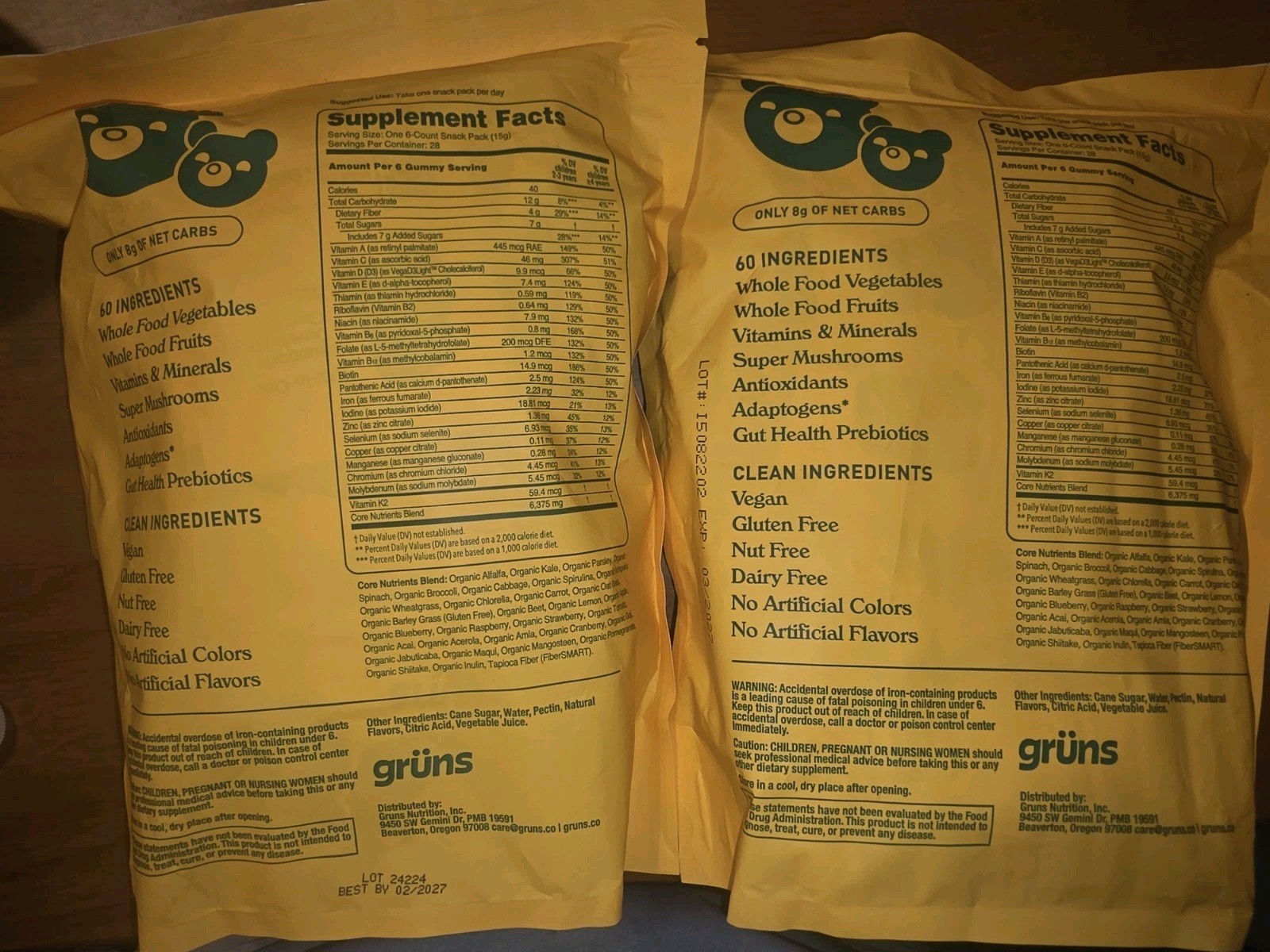 grüns Superfoods Greens Gummies 168 Gluten-Free Kids x2