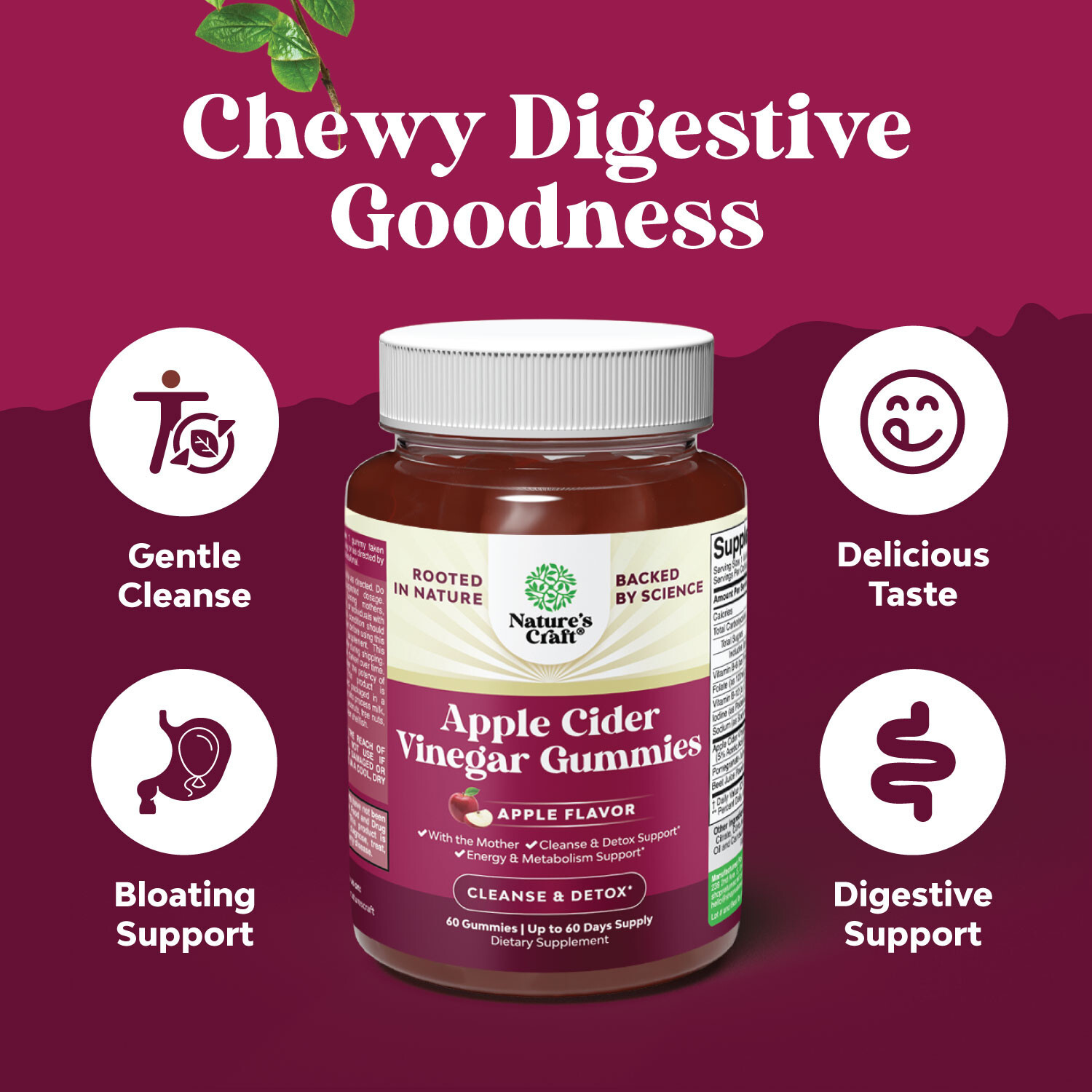 Apple Cider Vinegar ACV Gummies with the Mother Gut Health & Natural Energy