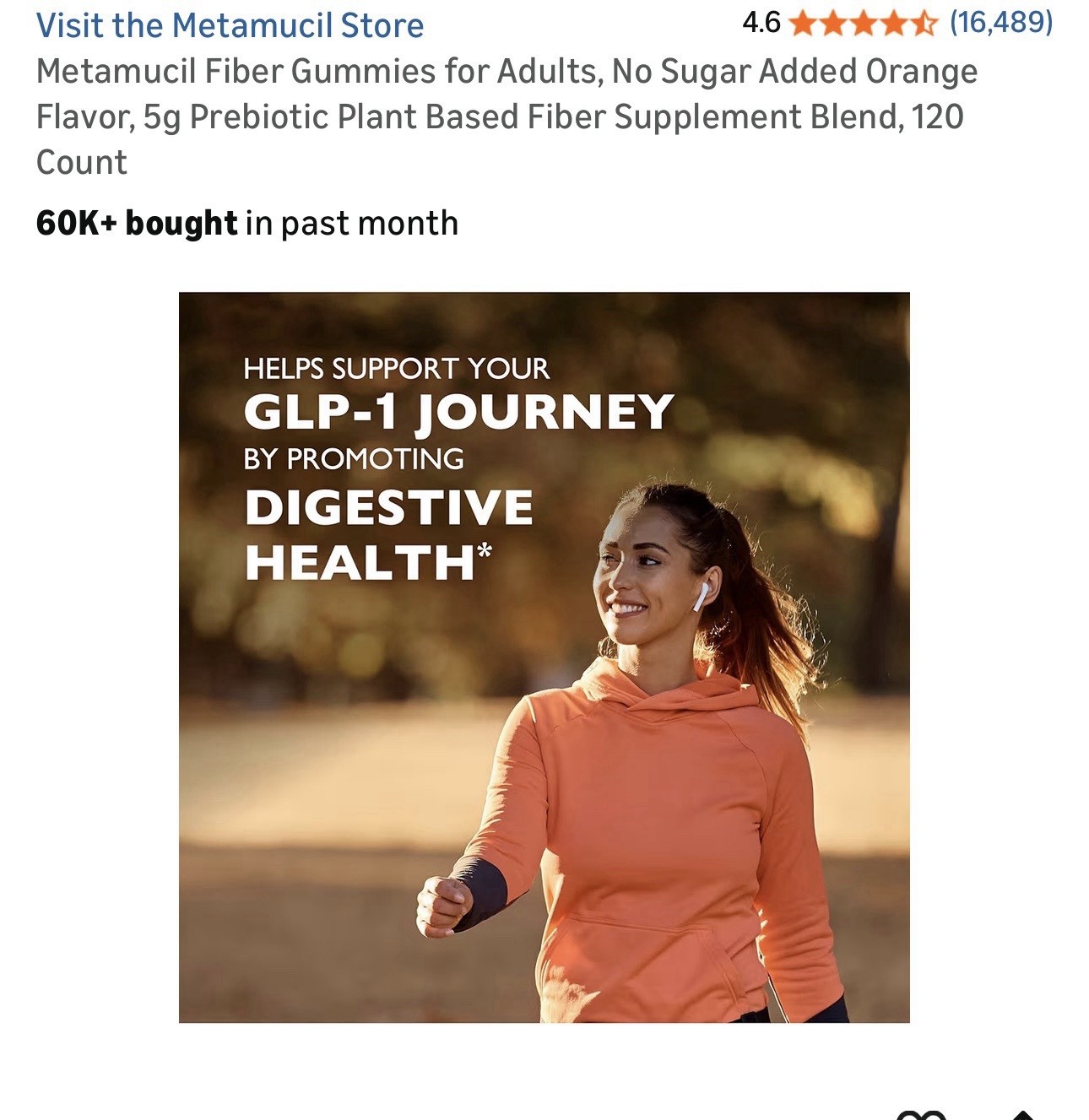 Metamucil Fiber Gummies No Sugar Added Plant-Based Orange Digestive 120 Ct
