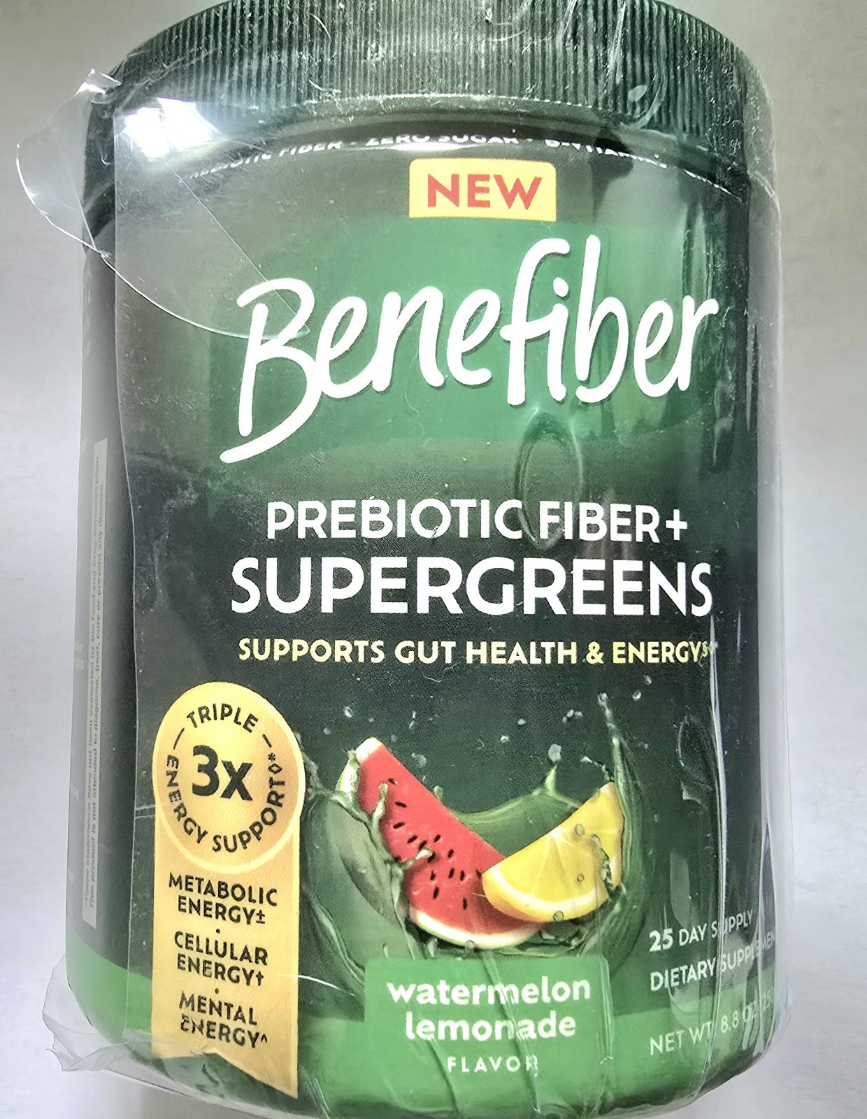 Benefiber Prebiotic Fiber + Supergreens, Watermelon Lemonade, 8.8 Oz, exp2/2027