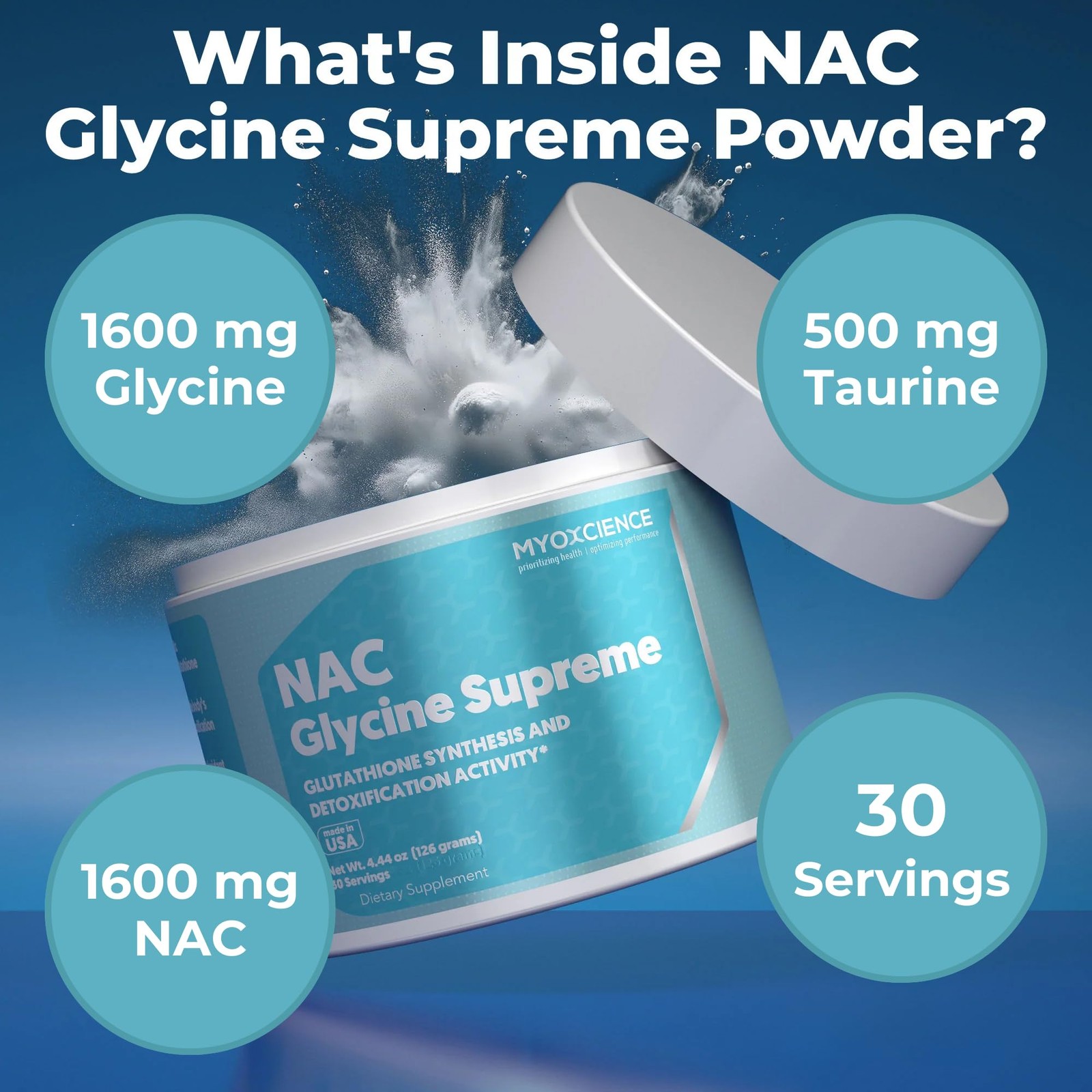 MYOXCIENCE NAC Glycine Supreme | N-Acetyl-L-Cysteine, 4.44 Ounce (Pack of 1)