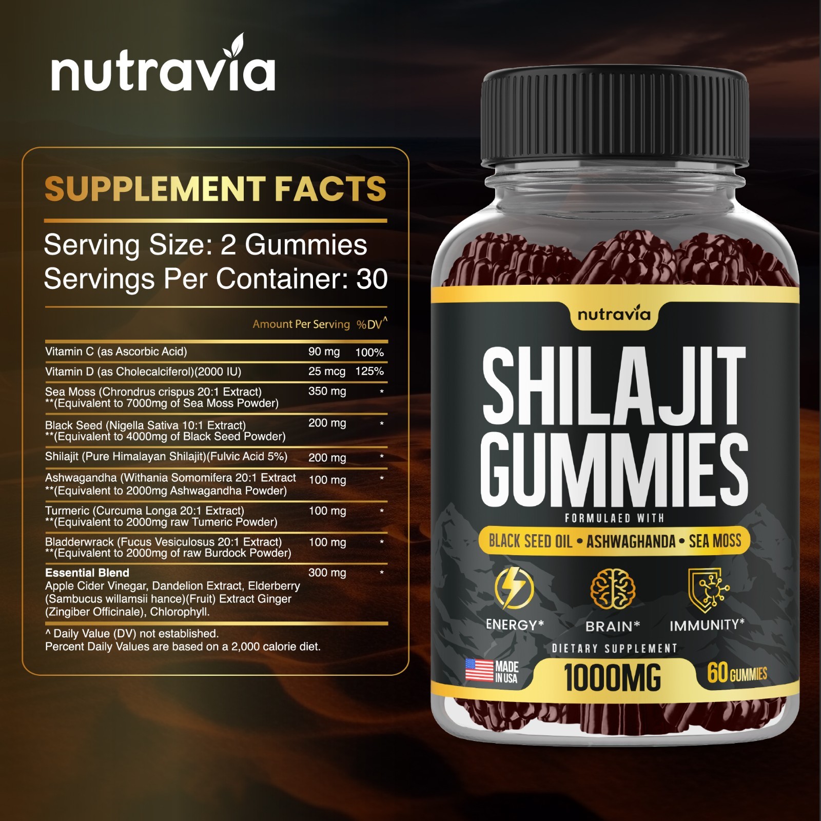 Shilajit Gummies – 3 in 1 with Sea Moss, Black Seed Oil, Ashwagandha Gummies