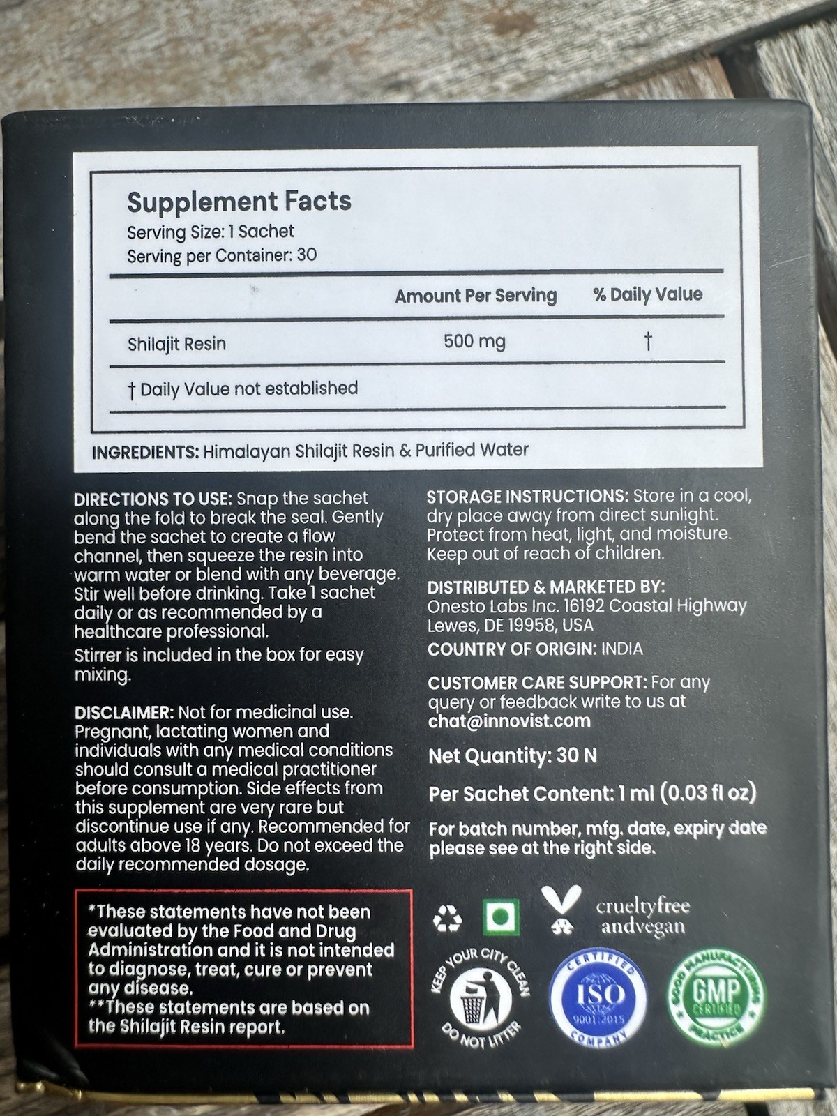 AnecDote Pure Himalayan Shilajit Resin 500mg 30 Sachets Vegan Cruelty-Free
