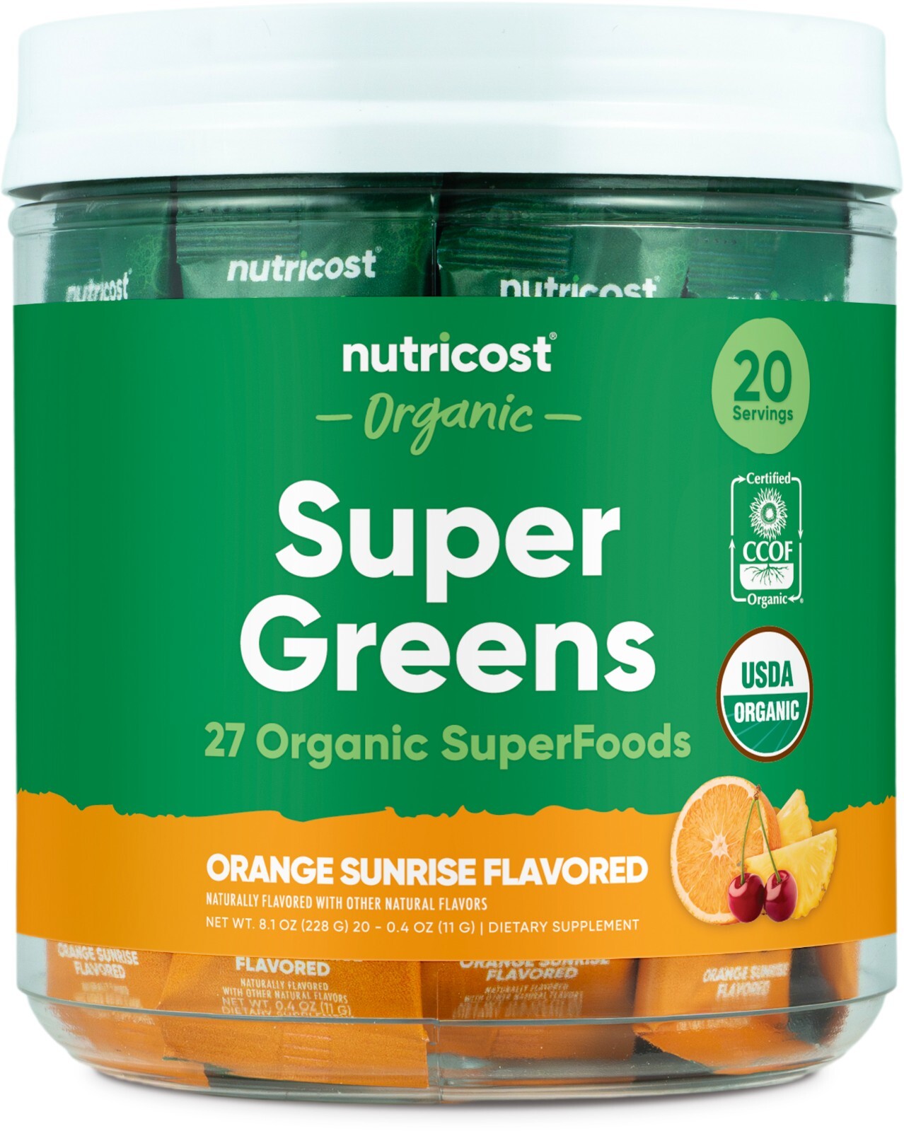 Nutricost Organic Super Greens (Orange Sunrise Flavored) 20 Stickpacks