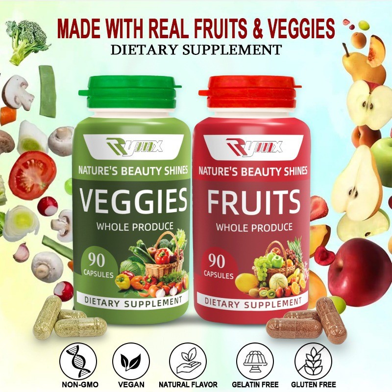 RYMX Fruit & Veggie Energy Boost Supplement – 2 Pack | 90 Fruit & 90 Veggie Caps