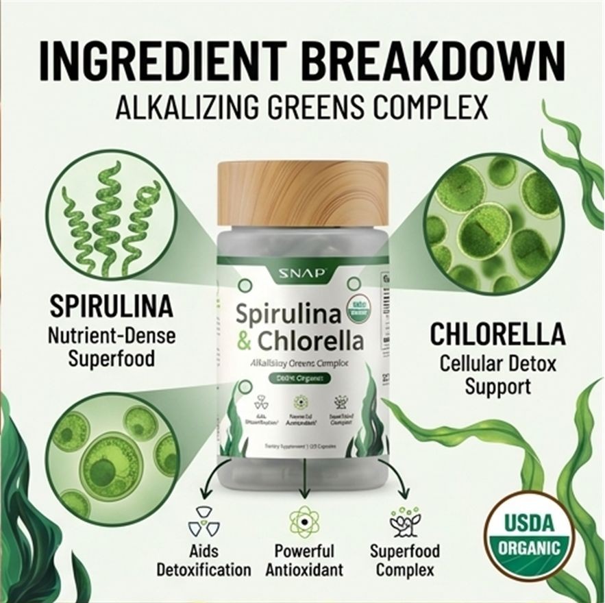 Organic Spirulina & Chlorella Capsules 240ct – 2 Pack – Superfood Detox Aid