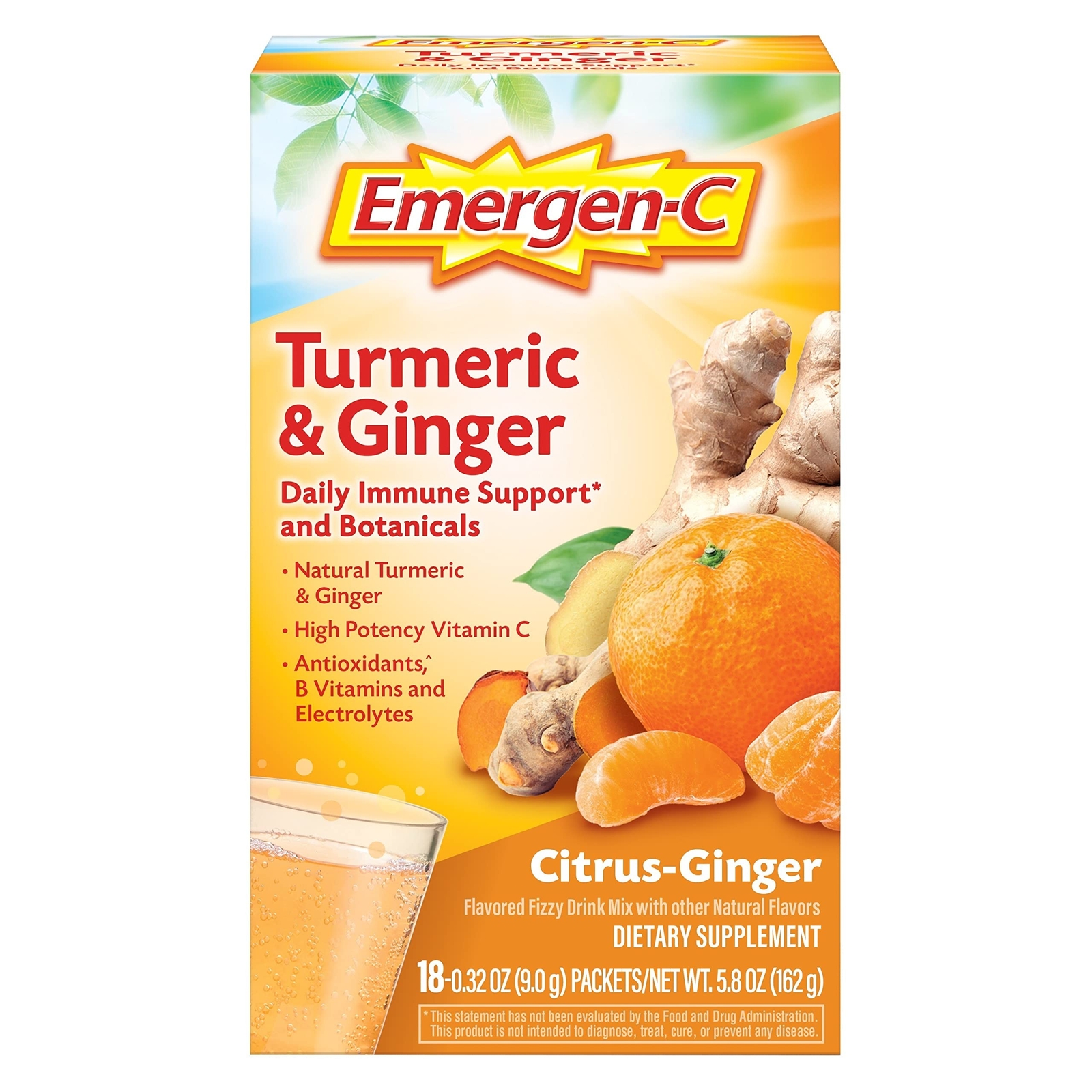 Emergen-C Citrus-Ginger Fizzy Drink Mix, Turmeric and Ginger, Immune Support,…
