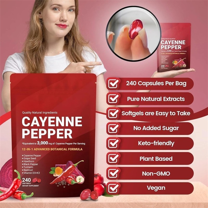 1PCS Cayenne Pepper Softgels Supplement, Aids Leg VeinHeart & Blood Vessel P