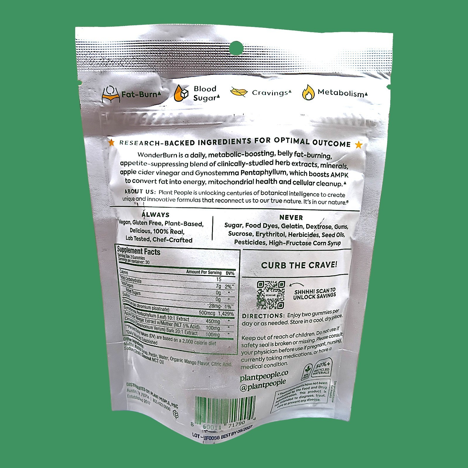 Plant People Wonder Burn Metabolism Craving Gummies 60Ct