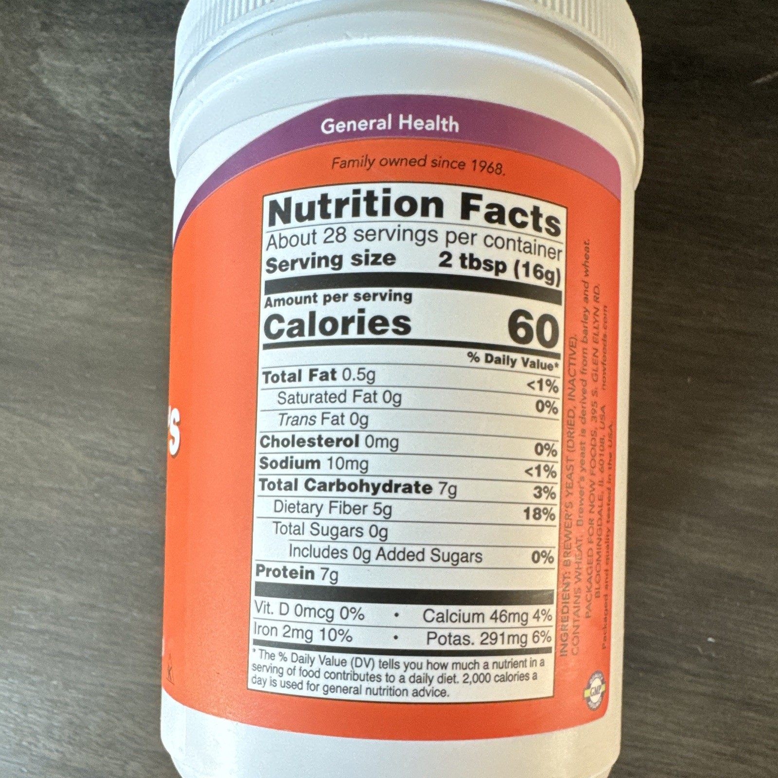 NOW Brewer’s Yeast Powder Reduced Bitterness Non-GMO Veg/Vegan 1 lb 454g