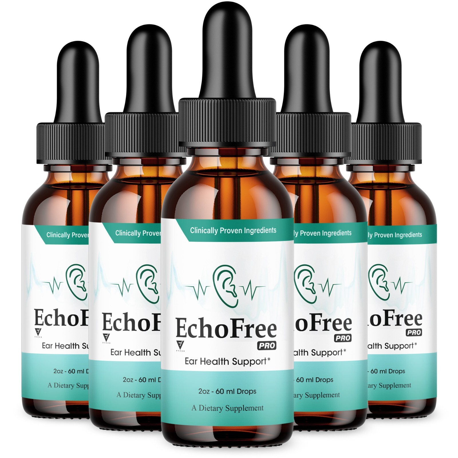 (5 Pack) EchoFree Pro Liquid Drops, Echo Free Advanced Tinnitus Support (10oz)